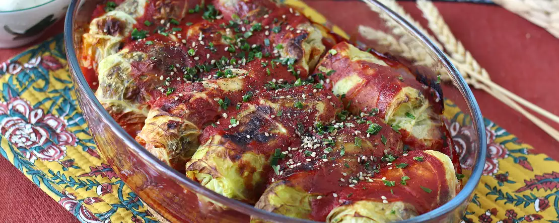 Вегетарианские голубцы с грибами, рисом и мисо