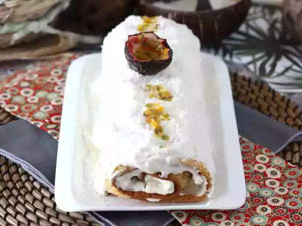 Рецепт Кокосовый рулет с маракуйей, идеально подходящий в качестве йольского полена