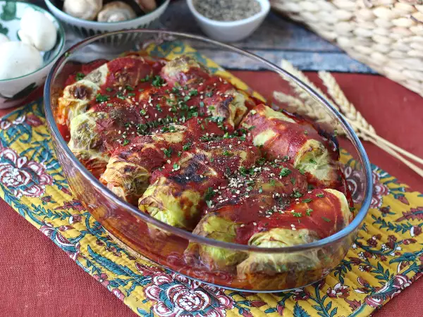 Рецепт Вегетарианские голубцы с грибами, рисом и мисо