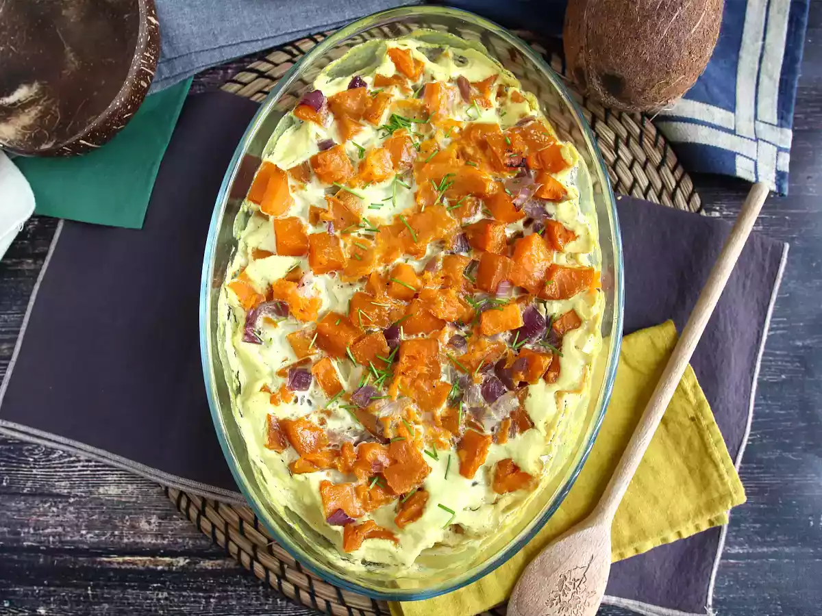 Гратен из сладкого картофеля со вкусом кокосового молока и карри - фото 4